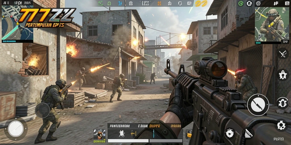 Tampilan gameplay menegangkan dengan aksi tembak-menembak yang seru di 777ZX.