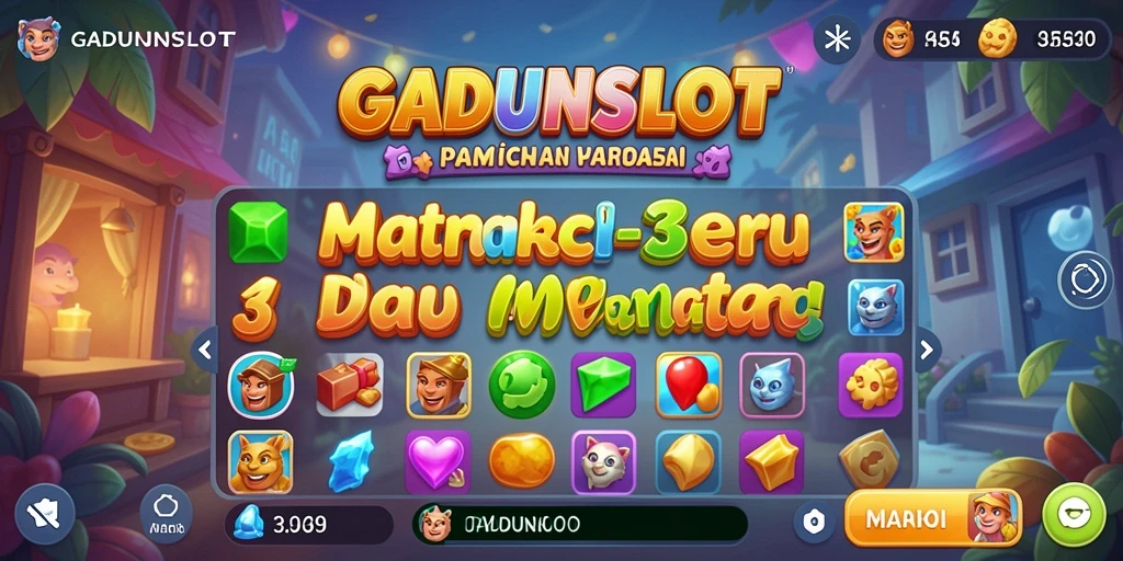 Screenshot gameplay menunjukkan kombinasi warna-warni elemen Match-3.
