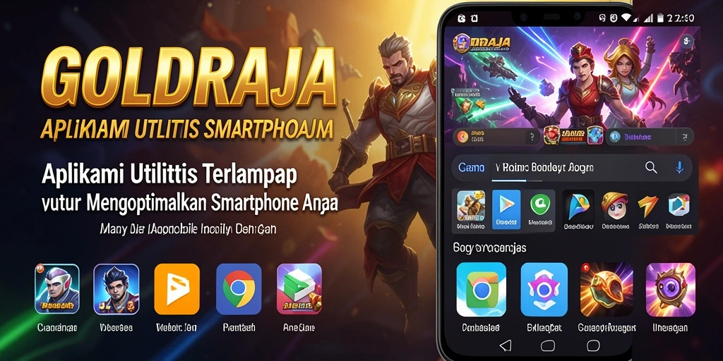 Tampilan screenshot utama GOLDRAJA menampilkan antarmuka aplikasi Utility yang menarik.