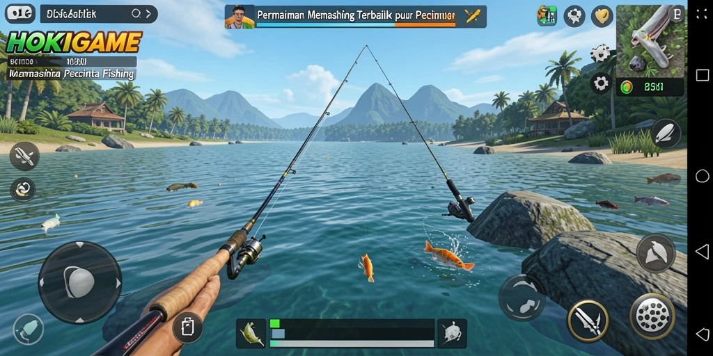 Tampilan dalam HOKIGAME yang menunjukkan pengalaman memancing menakjubkan.