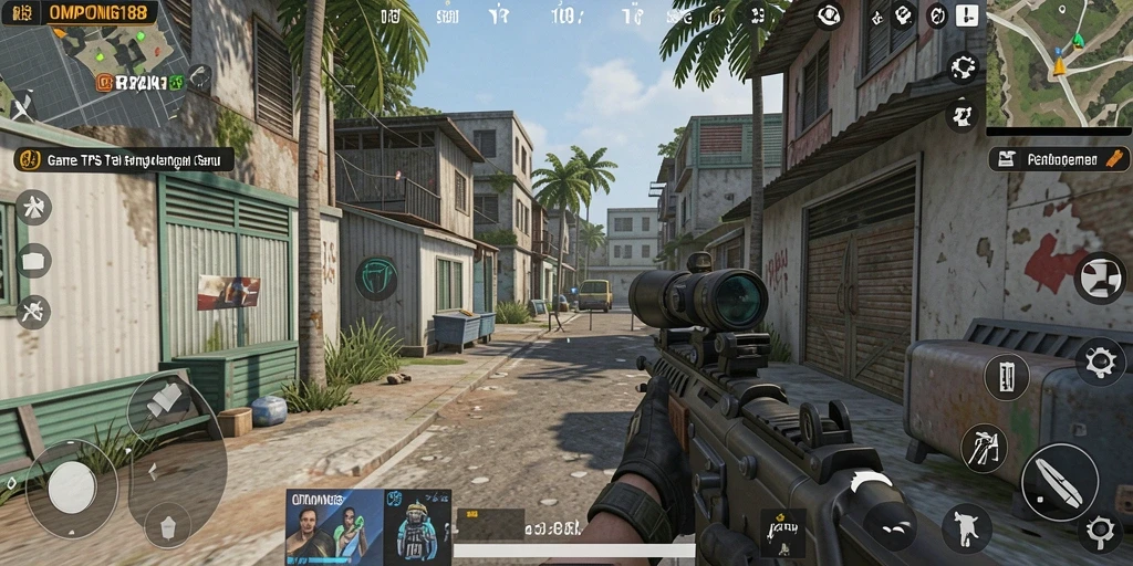 Screenshot utama OMPONG188 menampilkan aksi menegangkan gameplay TPS.