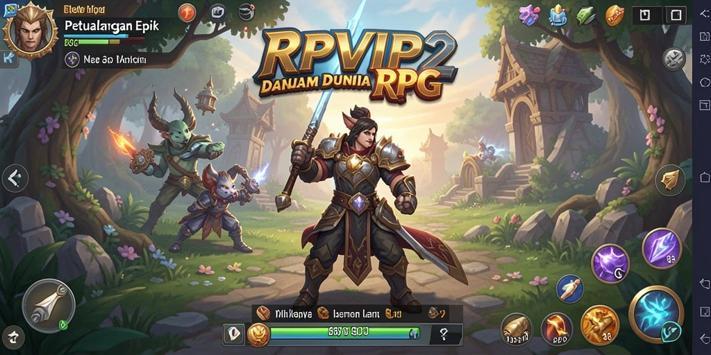 Screenshot gameplay menunjukkan karakter beraksi di dunia RPG yang epik.