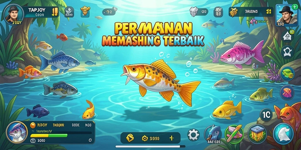 Screenshot gameplay TAPJOY menunjukkan suasana memancing yang menakjubkan.